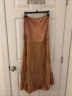 La Perla Copper-Tone Pleated Satin Maxi Skirt